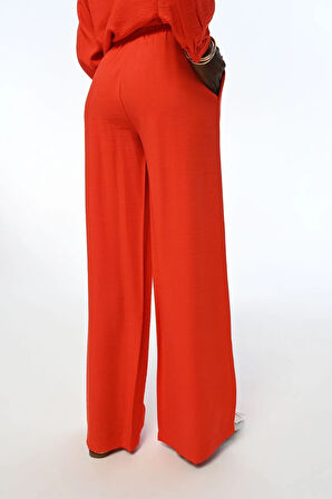 KADIN RAHAT KALIP BOL PAÇA BELİ LASTİKLİ DÜZ RENK PANTOLON