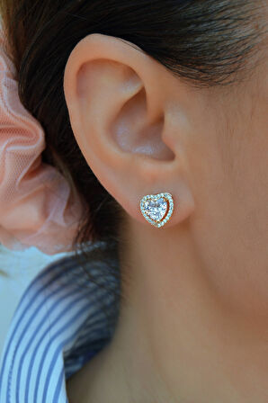 Zirkon Taşlı Kalp Küpe