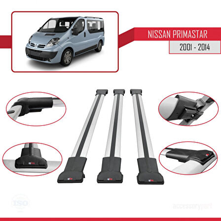 Nissan Primastar 2001-2014 Arası ile Uyumlu FLY Model Ara Atkı Tavan Barı Gri 3 Adet