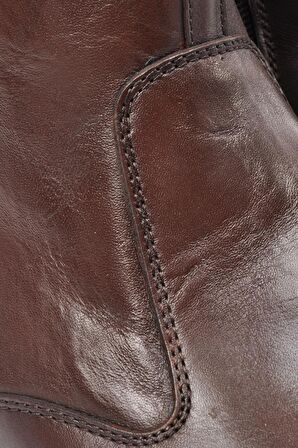 Burç Sivri Burun Orta Topuk Fermuarlı Günlük Kahverengi Klasik Bot Hakiki Deri