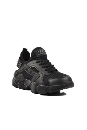 Walkway Hura Siyah-Siyah Fileli Hafif Unisex Spor Ayakkabı