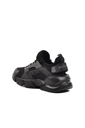 Walkway Hura Siyah-Siyah Fileli Hafif Unisex Spor Ayakkabı