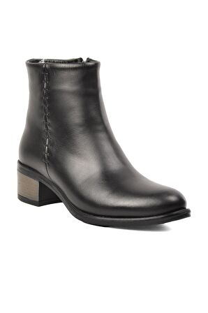 Voyager 8091 Siyah Hakiki Deri Kadın Topuklu Bot