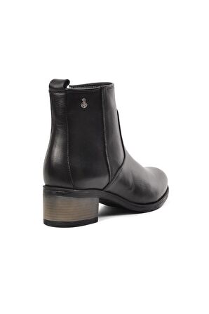 Voyager 8691 Siyah Hakiki Deri Kadın Topuklu Bot