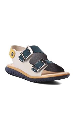 Ayakmod Şng 1530-F Lacivert Nubuk-Sarı-Krem Erkek Çocuk Sandalet