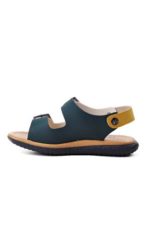 Ayakmod Şng 1530-F Lacivert Nubuk-Sarı-Krem Erkek Çocuk Sandalet