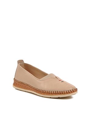 Voyager 9042 Bej Hakiki Deri Kadın Günlük Ayakkabı