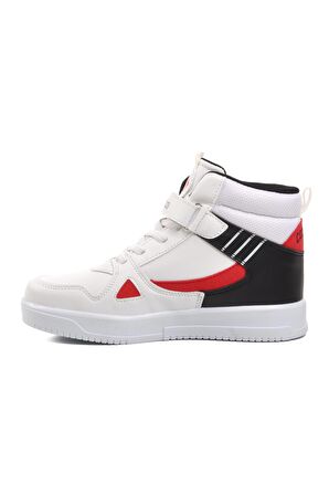 Pepino 1563-F Beyaz-Siyah-Kırmızı Cırtlı Çocuk Hi Sneaker