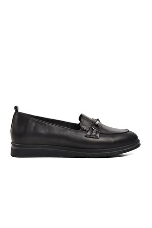 Ayakmod 44280 Siyah Hakiki Deri Kadın Loafer Ayakkabı