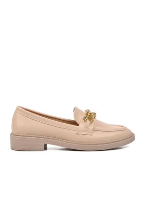 Ayakmod 418066 Bej Taşlı Kadın Loafer Ayakkabı
