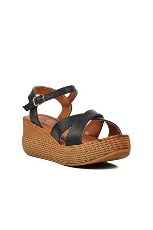 Ayakmod 426093 Siyah Kadın Dolgu Topuk Sandalet