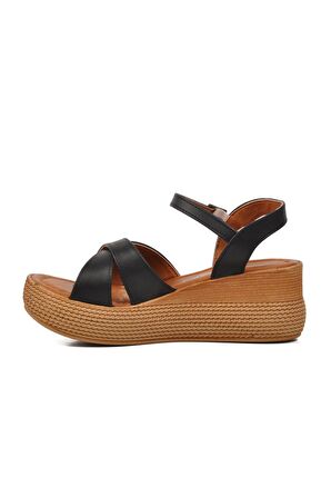 Ayakmod 426093 Siyah Kadın Dolgu Topuk Sandalet