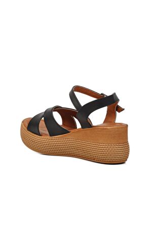 Ayakmod 426093 Siyah Kadın Dolgu Topuk Sandalet