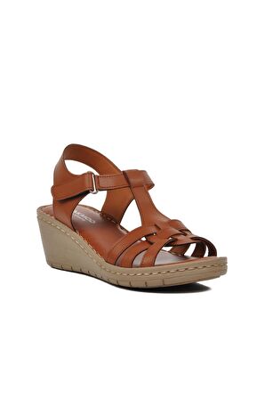 Ayakmod 390243 Taba Kadın Dolgu Topuk Sandalet