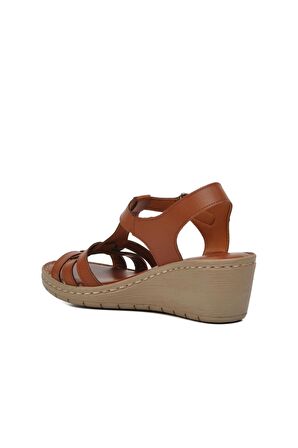 Ayakmod 390243 Taba Kadın Dolgu Topuk Sandalet