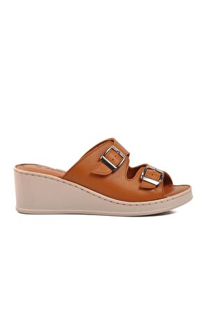 Voyager 9205 Taba Hakiki Deri Kadın Dogu Topuk Terlik