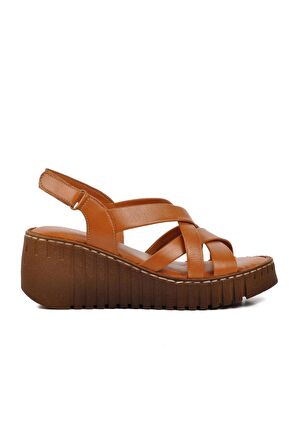 Venüs 24340254Y Taba Hakiki Deri Kadın Dolgu Topuk Sandalet