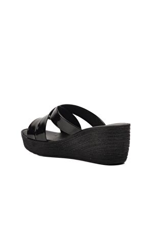Pierre Cardin PC-3505 Siyah Rugan Kadın Dolgu Topuk Terlik