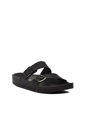Pierre Cardin PC-7241 Siyah Nubuk Çift Bantlı Erkek Terlik
