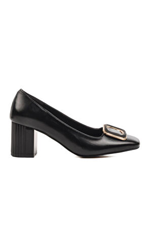 Ayakmod 357106 Siyah Cilt Kadın Topuklu Ayakkabı