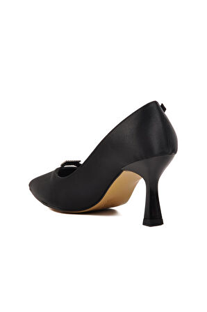 Ayakmod 357091 Siyah Saten Kadın Topuklu Ayakkabı