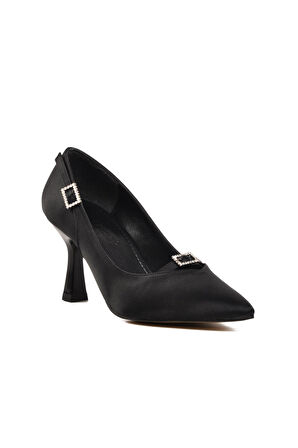 Ayakmod 357091 Siyah Saten Kadın Topuklu Ayakkabı