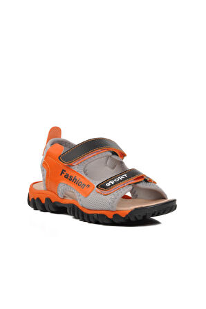 Ayakmod 24-410-F Siyah-Turuncu Ortopedik Erkek Çocuk Sandalet