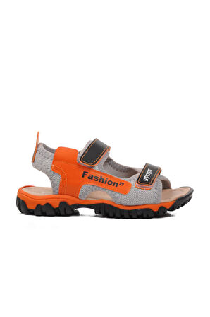 Ayakmod 24-410-F Siyah-Turuncu Ortopedik Erkek Çocuk Sandalet