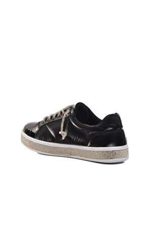 Ayakmod A201 Siyah Rugan Bağcıklı Taşlı Kadın Sneaker