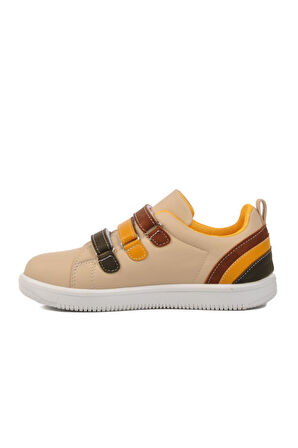 Walkway Bej-Sarı Unisex Cırtlı Çocuk Sneaker 6502-F