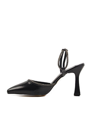 Ayakmod 417603 Z Siyah Taşlı Kadın Topuklu Ayakkabı Stiletto