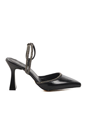 Ayakmod 417603 Z Siyah Taşlı Kadın Topuklu Ayakkabı Stiletto