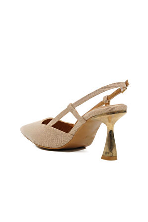 Ayakmod 459158 Z Bej Simli Tekstil Kadın Abiye Ayakkabı Stiletto Düğün Nişan Ayakkabısı