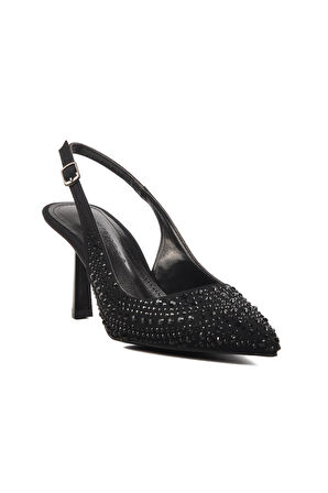 Ayakmod 575008 Z Siyah  Taşlı İnce Topuk Kadın Topuklu Ayakkabı
