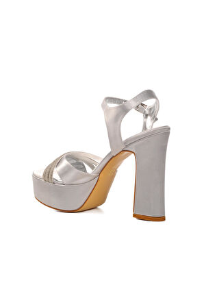 Ayakmod 655413 Z Gümüş Yüksek Topuk Kadın Topuklu Ayakkabı