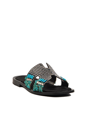 246048 Z Kadın Taşlı Siyah Terlik Yazlık Terlik Ev Terliği