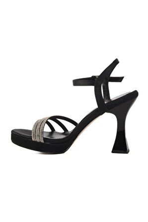 Ayakmod 448186 Z Siyah Saten Taşlı Kadın Topuklu Ayakkabı Düğün Nişan Ayakkabısı
