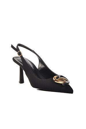 Ayakmod 575010 Z Siyah Saten Kadın Topuklu Ayakkabı Stiletto