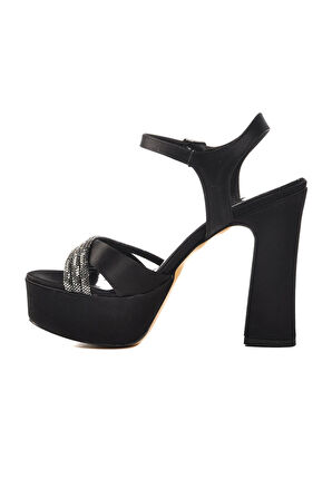 Ayakmod 655413 Z Siyah Saten Platform Topuk Kadın Topuklu Ayakkabı