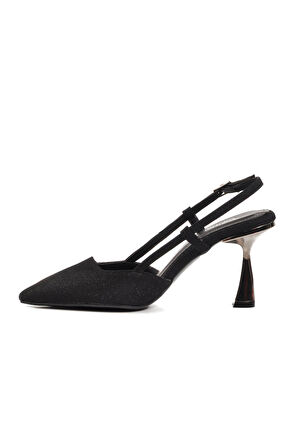 Ayakmod 459158 Z Siyah Simli Tekstil Kadın Abiye Ayakkabı Stiletto Düğün Nişan Ayakkabısı