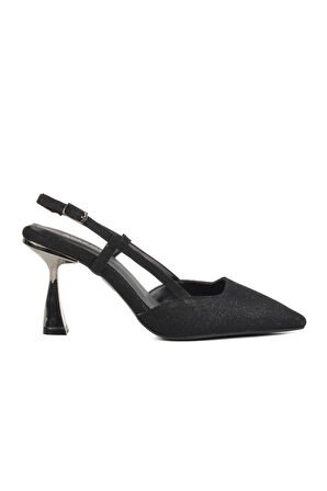 Ayakmod 459158 Z Siyah Simli Tekstil Kadın Abiye Ayakkabı Stiletto Düğün Nişan Ayakkabısı