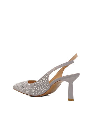 Ayakmod 575008 Z Gümüş Saten Taşlı Kadın Topuklu Ayakkabı