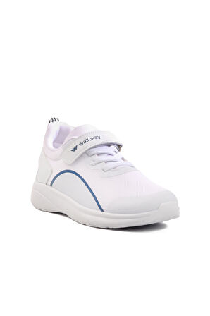 Beyaz-Lacivert Fileli Cırtlı Hafif Unisex Çocuk Spor Ayakkabı Dera 640 F