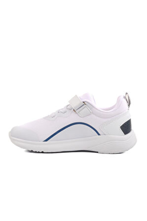 Beyaz-Lacivert Fileli Cırtlı Hafif Unisex Çocuk Spor Ayakkabı Dera 640 F