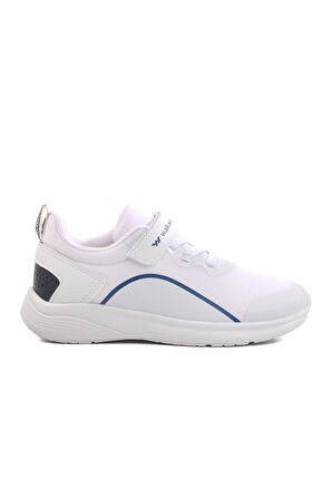Beyaz-Lacivert Fileli Cırtlı Hafif Unisex Çocuk Spor Ayakkabı Dera 640 F