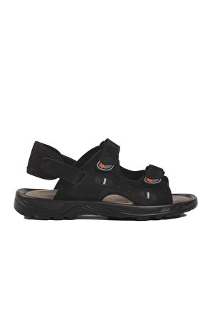 Siyah Nubuk Hakiki Deri Erkek Sandalet 1405 M