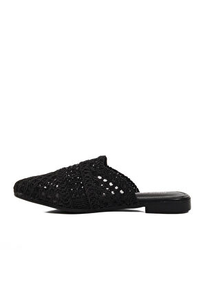 PC-54712 Z Siyah Hasır Örgü Kadın Terlik