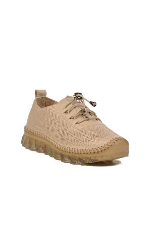 Bej Hakiki Deri Kadın Günlük Ayakkabı 0003 Z