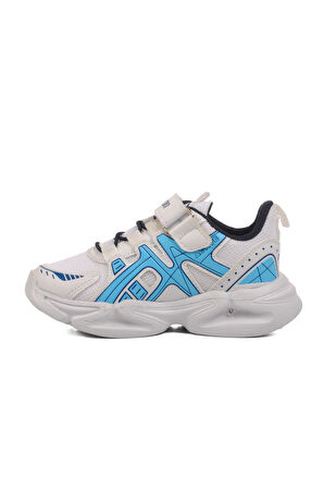 Beyaz Lacivert Fileli Hafif Erkek Çocuk Spor Ayakkabı 2351 P