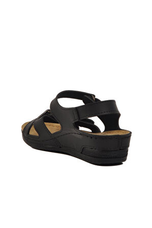Siyah Cırtlı Hafif Kadın Dolgu Topuk Sandalet 02-380 Z